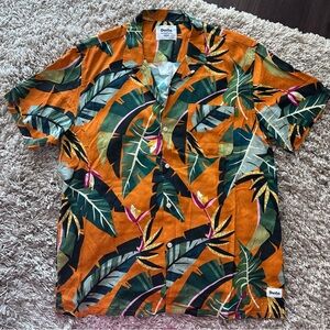 Duvin tropical leaf cabana short sleeve button down- Medium